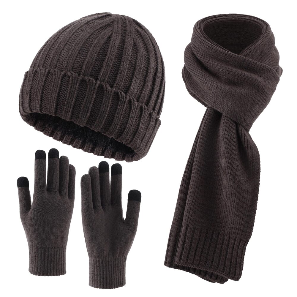 3439 Fleece Knit Beanie Hat Scarf Gloves Cold Weather Set Large Scarves